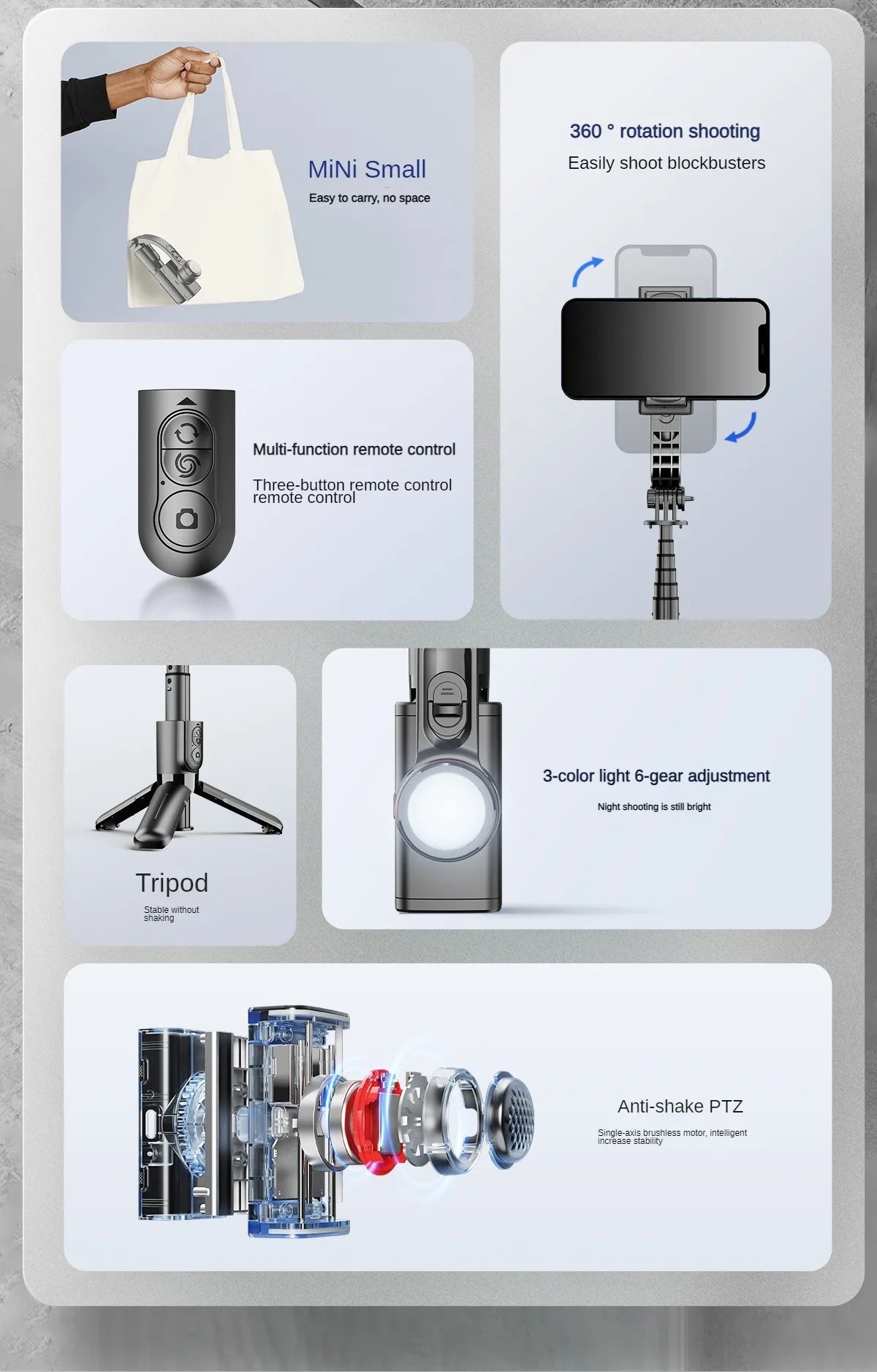 Mobile gimbal Stabilizer Foldable with Tripod Stand, Anti-Shake Function and Phone Holder for Live Streaming and Selfie Stick