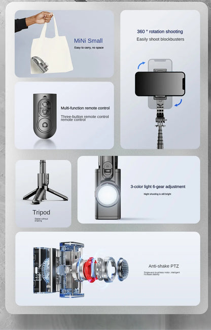 Mobile gimbal Stabilizer Foldable with Tripod Stand, Anti-Shake Function and Phone Holder for Live Streaming and Selfie Stick