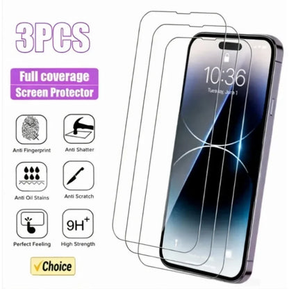 3Pcs Full Tempered Glass for iPhone 13 15 16 14 11 12 Pro Max 13 Mini Screen Protector on for iPhone Xr X Xs 7 8 Plus SE 2020