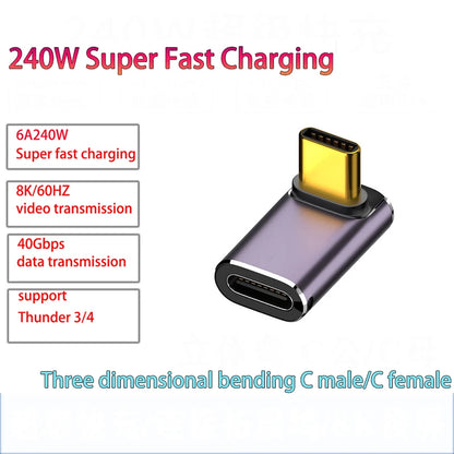 USB 4.0 PD 240W 8K 60Hz Charger Connector for Macbook 40Gbps High Speed USB C OTG U-Shape Straight Angle Male to Female Adapter