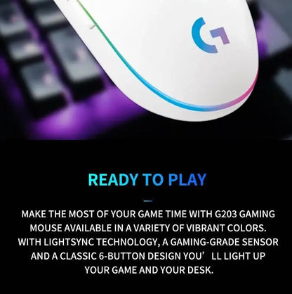 Logitech G203 Prodigy Wired Gaming Mouse 8000 DPI RGB Lighting 6 Buttons On-Board Memory 2.1m Cable Windows ChromeOS