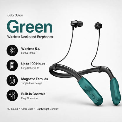 Bluetooth 5.4 Neckband Wireless Earbuds with Mic, 100H Standby Stereo Magnetic Sports Headphones for Running, Gym, Travel, Phone