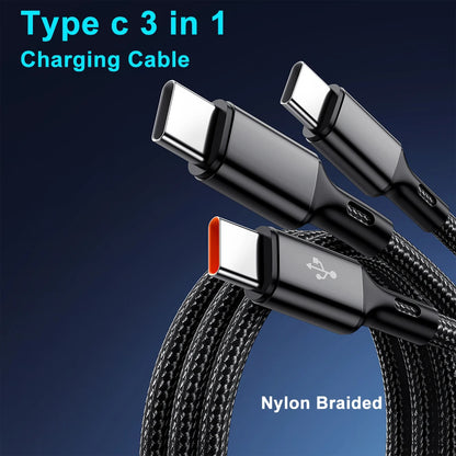 240W USB C Phone Charger Fast Charging Wall Adapters 100W 6A 3 In 1 USB-A to 3 ×Type-C Data Cables For iPhone 15 Samsung Xiaomi