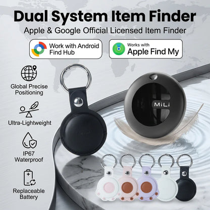Dual System MiLi MiTag Smart Location Tag Bluetooth GPS Tracker Locator Keys Finder Works With Apple Find My & Google Find Hub