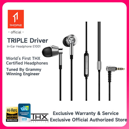 1MORE Triple Driver E1001 In-Ear Wired Earphones Hi-Res Audio 3.5mm Headphones with High Resolution Bass Driven Sound