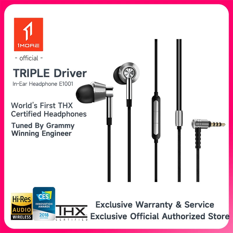 1MORE Triple Driver E1001 In-Ear Wired Earphones Hi-Res Audio 3.5mm Headphones with High Resolution Bass Driven Sound