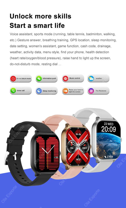 2026 New Smart Watch For Android IOS 2.01Inch Color Screen Bluetooth Call Blood Oxygen/Pressure Monitoring SmartWatch Women HT30