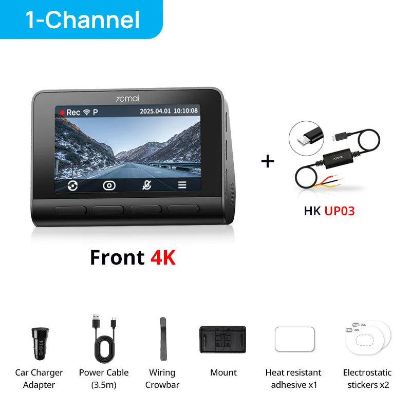 70mai A810S 4K Dash Cam IMX678 Dual HDR Supercapacitor 4G LTE Remote Control Wi-Fi 6 5GHz Voice Control GPS ADAS Car Camera