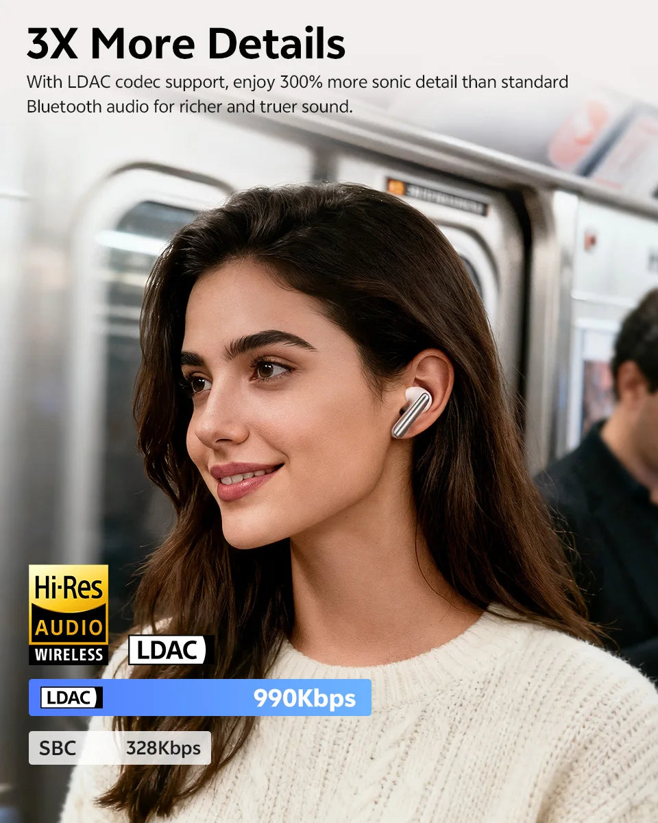 QCY MeloBuds N60 HT19 Wireless Bluetooth 6.0 Earphones 56dB Hybrid ANC LDAC Hi-Res Audio with Coaxial Dual Driver Earbuds 45Hrs