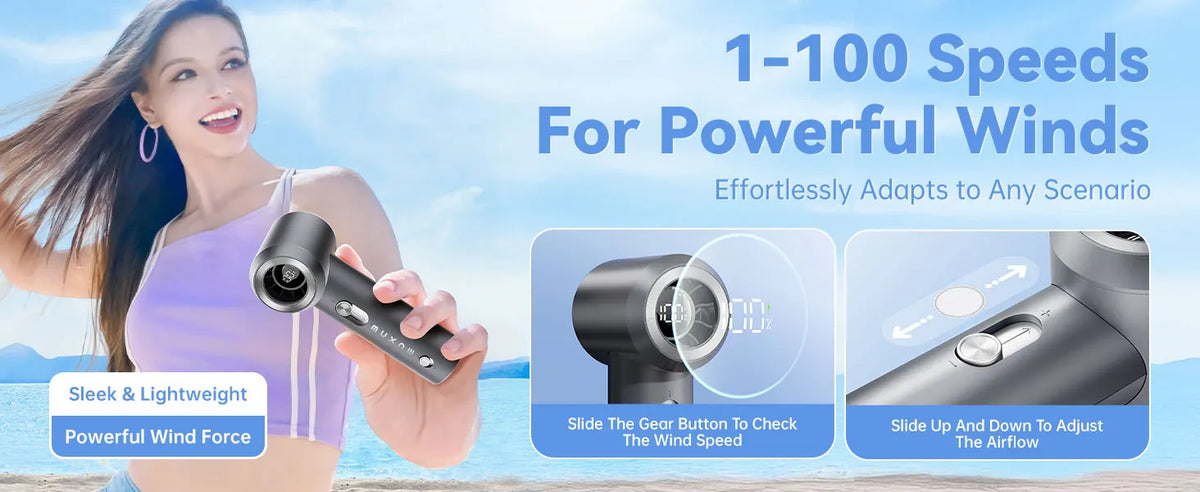 MUXNW Mini Portable Handheld Fan, 16800RPM 100-Speed Display, Safety Lock, 1800mAh Rechargeable