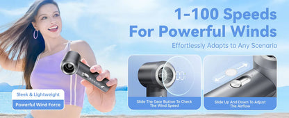 MUXNW Mini Portable Handheld Fan, 16800RPM 100-Speed Display, Safety Lock, 1800mAh Rechargeable