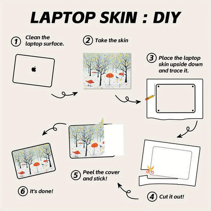 2PCS Scenery Oil Painting Laptop Stickers Set Flower Art Waterproof PVC Decals MacBook Traditional Ink Style Computer Skin