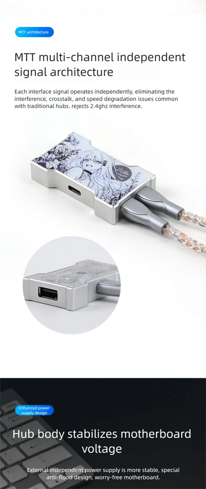 HMLAB Hub-little Gaming USB HUB 1 In 3 Out Portable Desktop Expansion Dock with Aluminum Frame & Double Glass Shell, HMHUB