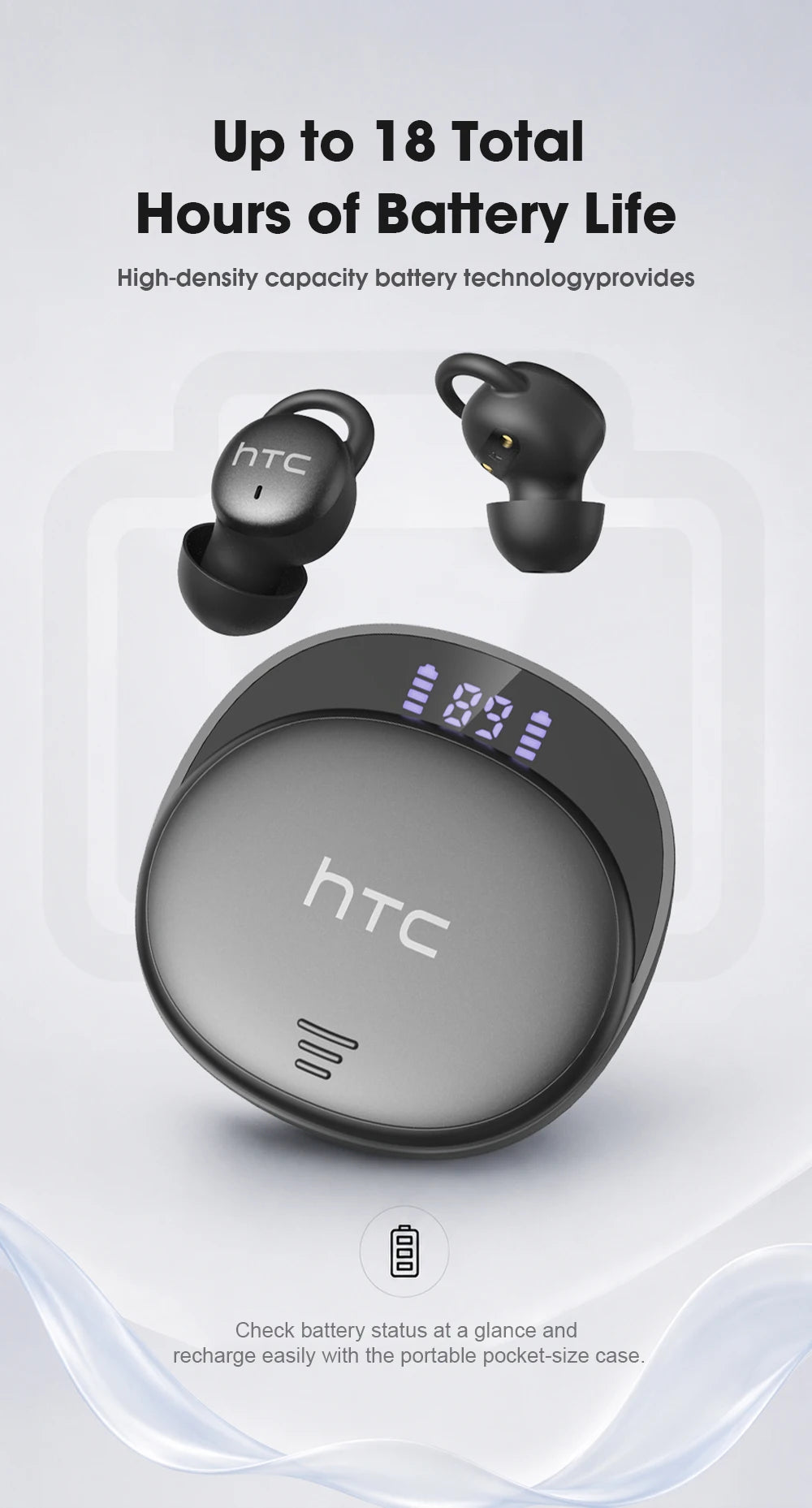 Micro Sleep Wireless Earbuds HTC NE97 Bluetooth 5.3 Pain-Free Fit 18H Playtime Friendly Earphones Soft Sound Side-Sleep