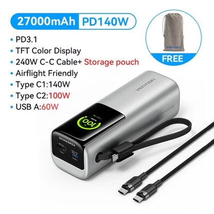 Vention 200W Power Bank 27000mAh PD 3.1 140W Max Portable PowerBank for Laptop PD Fast Charging for iPhone 17 16 Samsung S25 S24