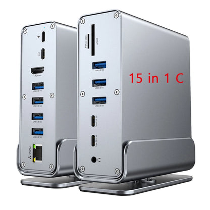 15-in-1 USB C Hub Triple Monitor 4K@60Hz DP Hub with 10Gbps USB3.2 RJ45 Gigabit PD 100W SD/TF & 3.5mm Audio for Laptops