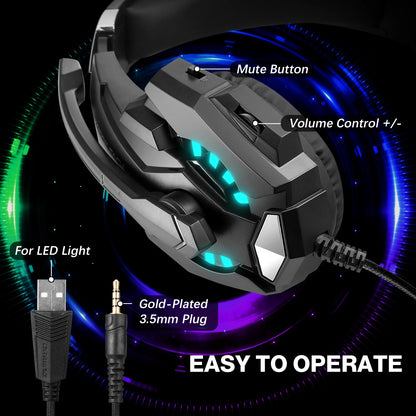 G9000 Pro Wired Gaming Headset with Noise Cancelling Mic Led Light Stereo Sound for Ps4 Pc Xbox One Switch Ps5 Controller