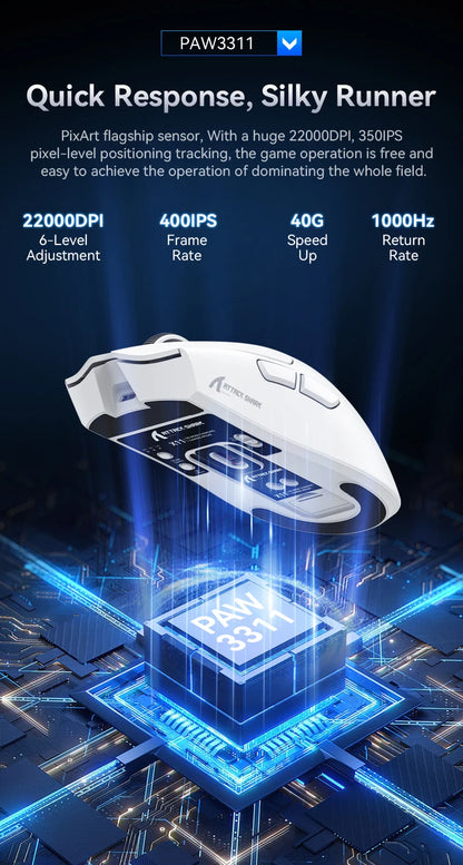 ATTACK SHARK X11 Lightweight Wireless Gaming Mouse with RGB Backlight Charging, Up to 22K DPI, PAW3311 Optical Sensor, HUYU Swit