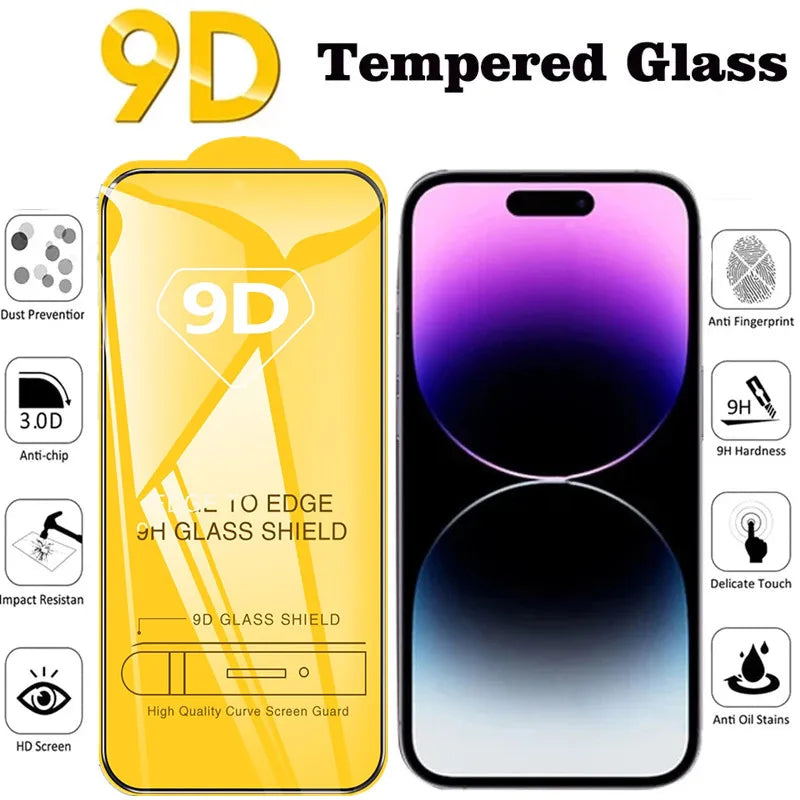 9D Screen Protectors Tempered Glass for iPhone 17 18 Pro Max 16 16e 15 14 13 12 11 Protective Glass for iPhone X XR XS 7 8 Plus