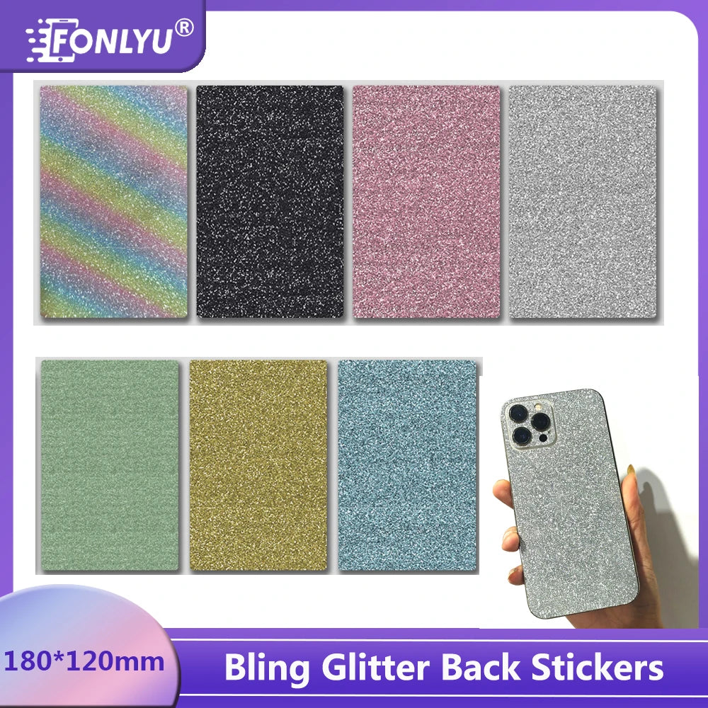 FONLYU 50PCS Bling Glitter Back Skins For iPhone Universal Decorative Rear Stickers For Screen Protector Film Cutting Machine