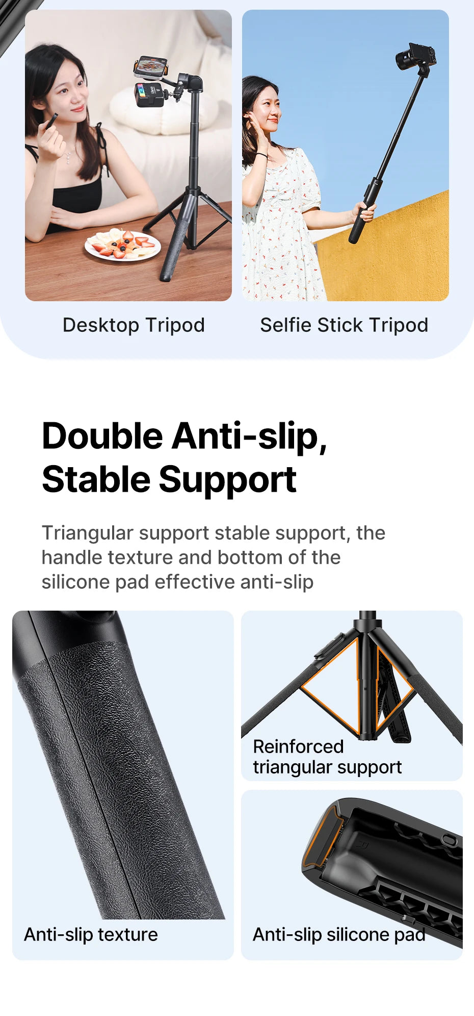 Ulanzi SK-05 Metal Smartphone Tripod Bluetooth Selfie Stick Desktop Tripod Travel Vlog Live Streaming for iPhone Android