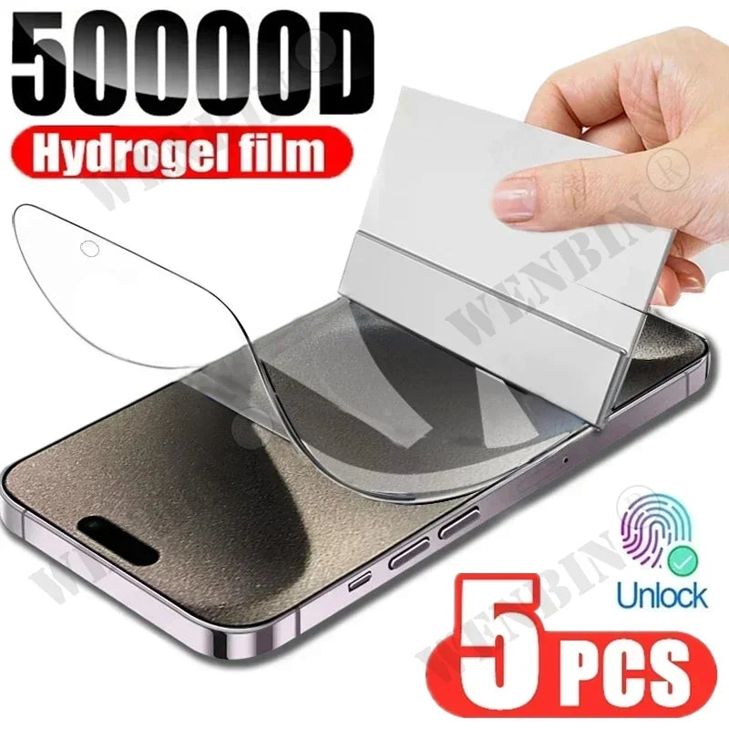 5 Pcs Hydrogel Film For iPhone 17 16 16e 15 14 13 12 11 Pro Max Plus 12 13 Mini 7 8 Plus SE XR XS Full Cover Screen Protector