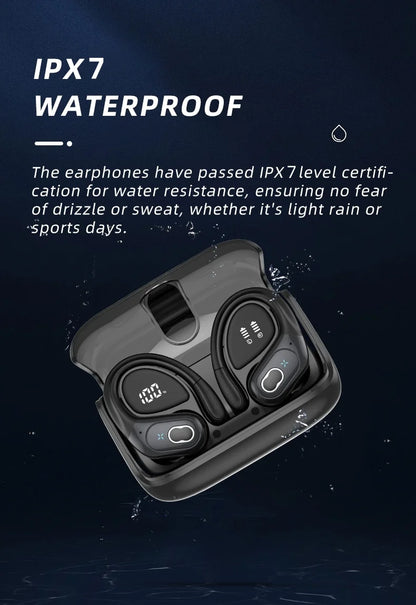 Sports Bluetooth Earphones Waterproof Wireless Headphones 75hrs Music with ENC Noise Cancellation Mic Soft Earhook TWS Earbuds
