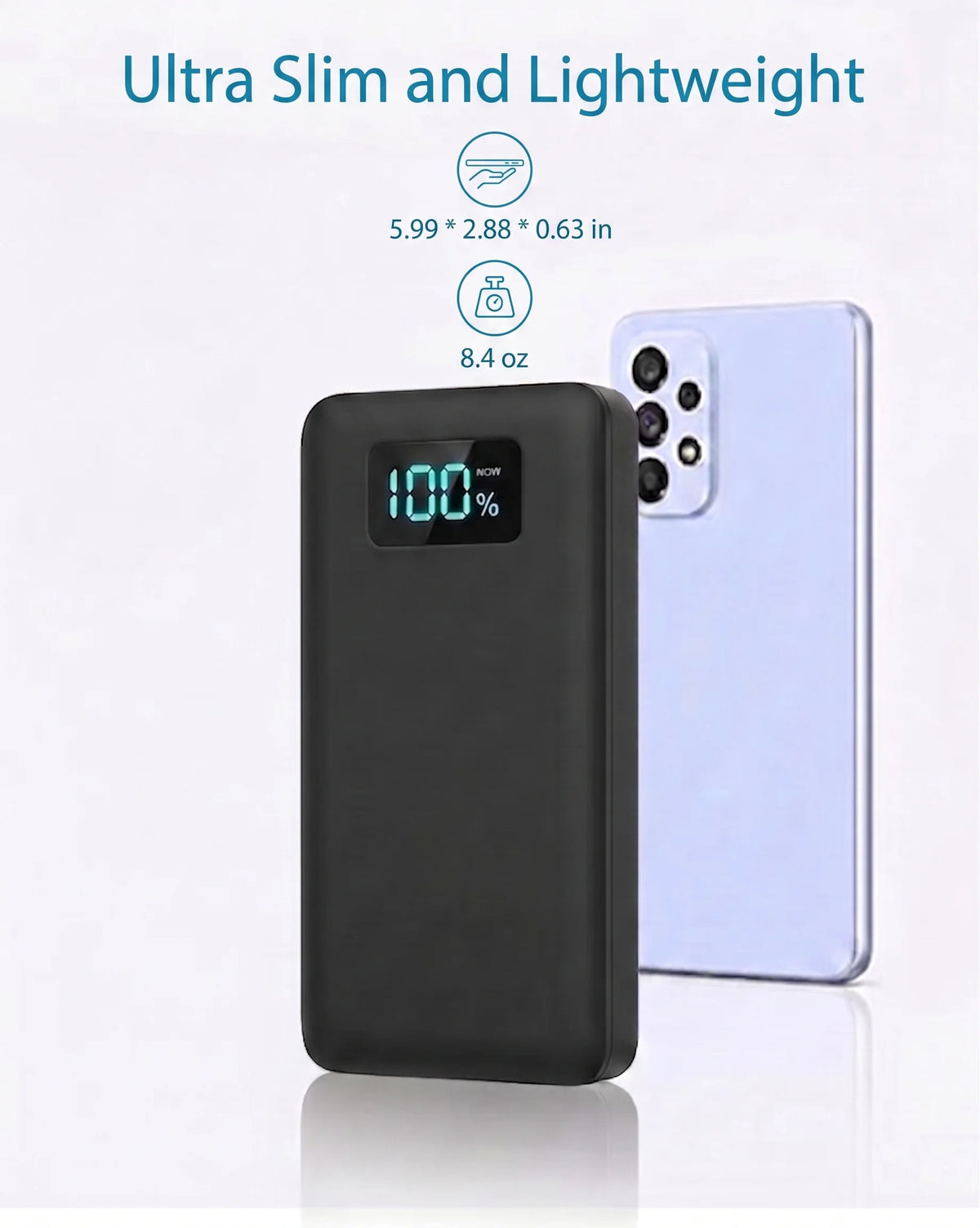 12W PD Charge Powerbank 10000mAh Thin Portable Charger Type C USB C External Battery Backup Power Supply with LED Display for Travel Camping Fits iPhone 17 16 15 14 Plus Pro Max Samsung Galaxy S26 S25 Ultra S24 Google Pixel 9