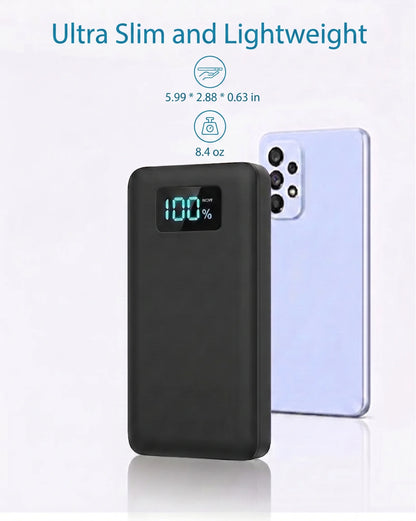 12W PD Charge Powerbank 10000mAh Thin Portable Charger Type C USB C External Battery Backup Power Supply with LED Display for Travel Camping Fits iPhone 17 16 15 14 Plus Pro Max Samsung Galaxy S26 S25 Ultra S24 Google Pixel 9