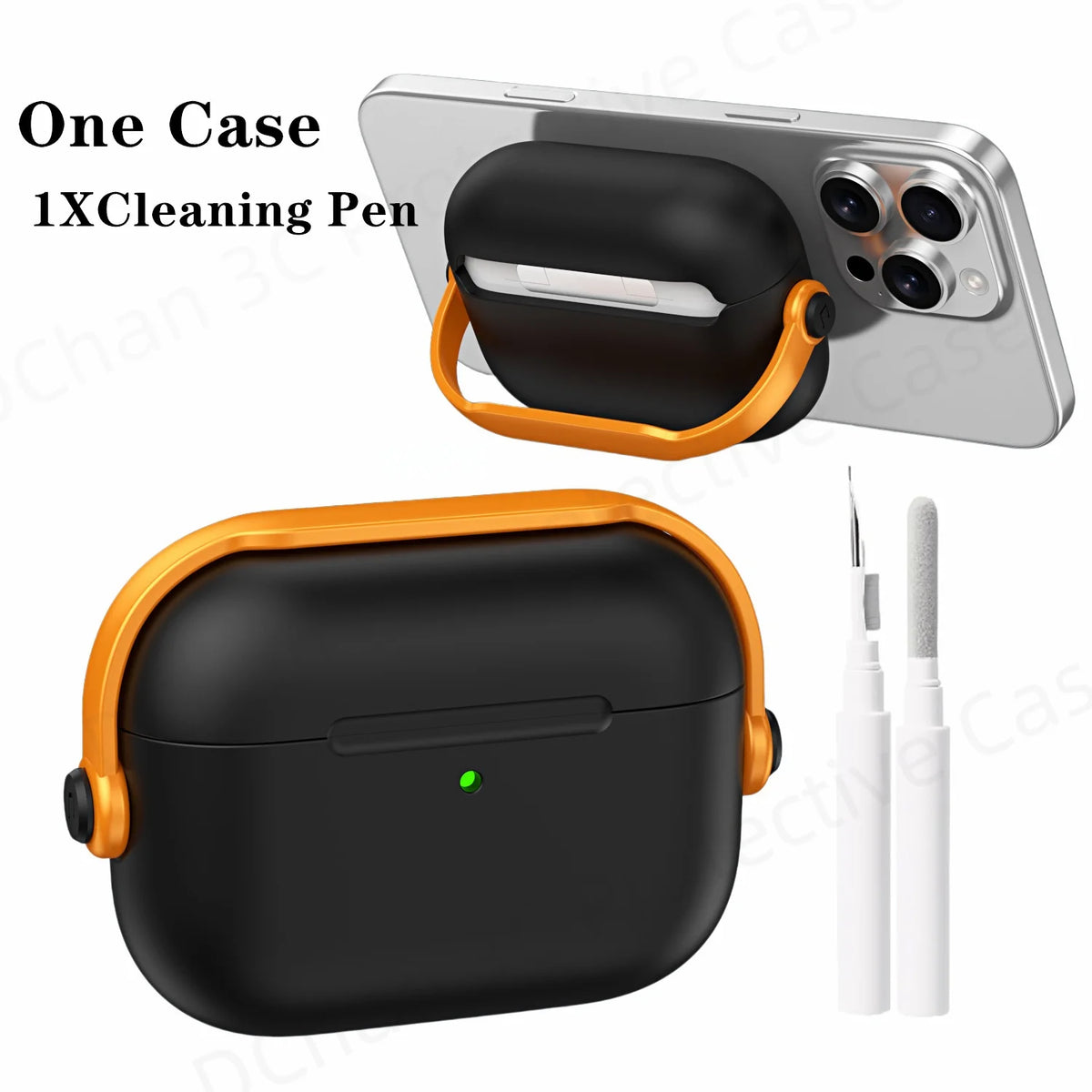 For AirPod Pro3 Case With Lock Shockproof Protective Cover with Cleaner Kit For Airpod 4 Case For AirPods Pro 3 Phone Stand Case