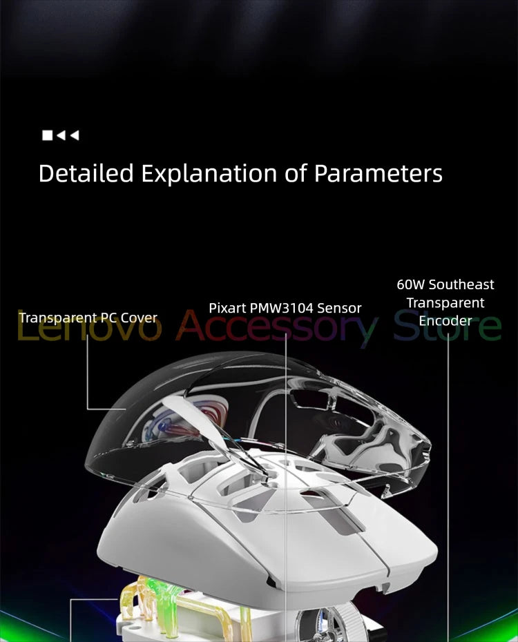 Lenovo Aurora Gaming Mouse GM11 Pro RGB 3-mode 2.4G Wireless Bluetooth 12000 DPI Adjustable Lightweight Portable Rechargeable