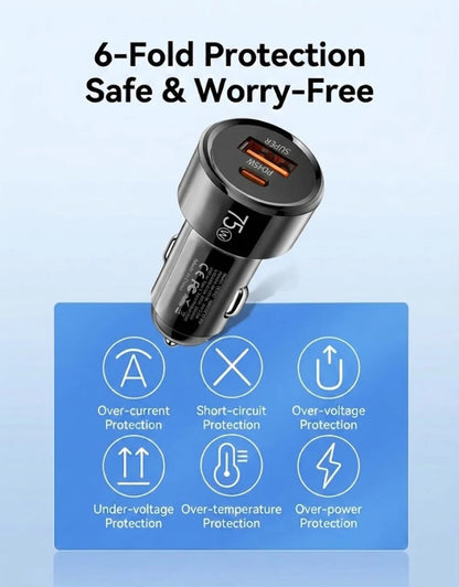 Dual Port 75W Vehicle Charger PD 45W QC 30W Fast Charging Auto Adapter Intelligent Chip Multiple Protections For Cars For iPhone