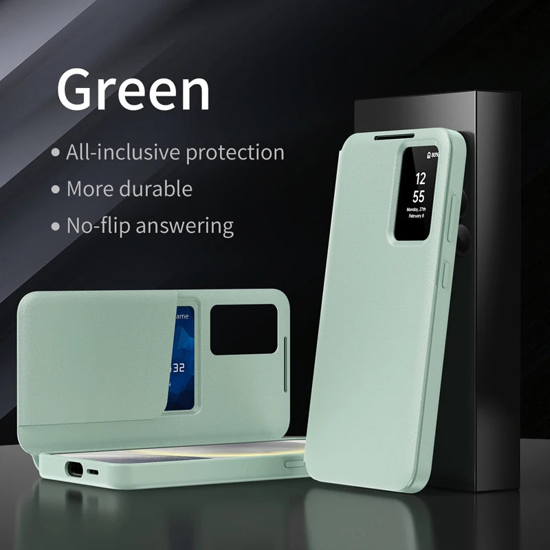 Premium Leather S-view LED Dispaly Window Leather Case For Samsung S26 Ultra S25 Edge S24 S23 S22 FE Plus A57/37 Card-slot Cover