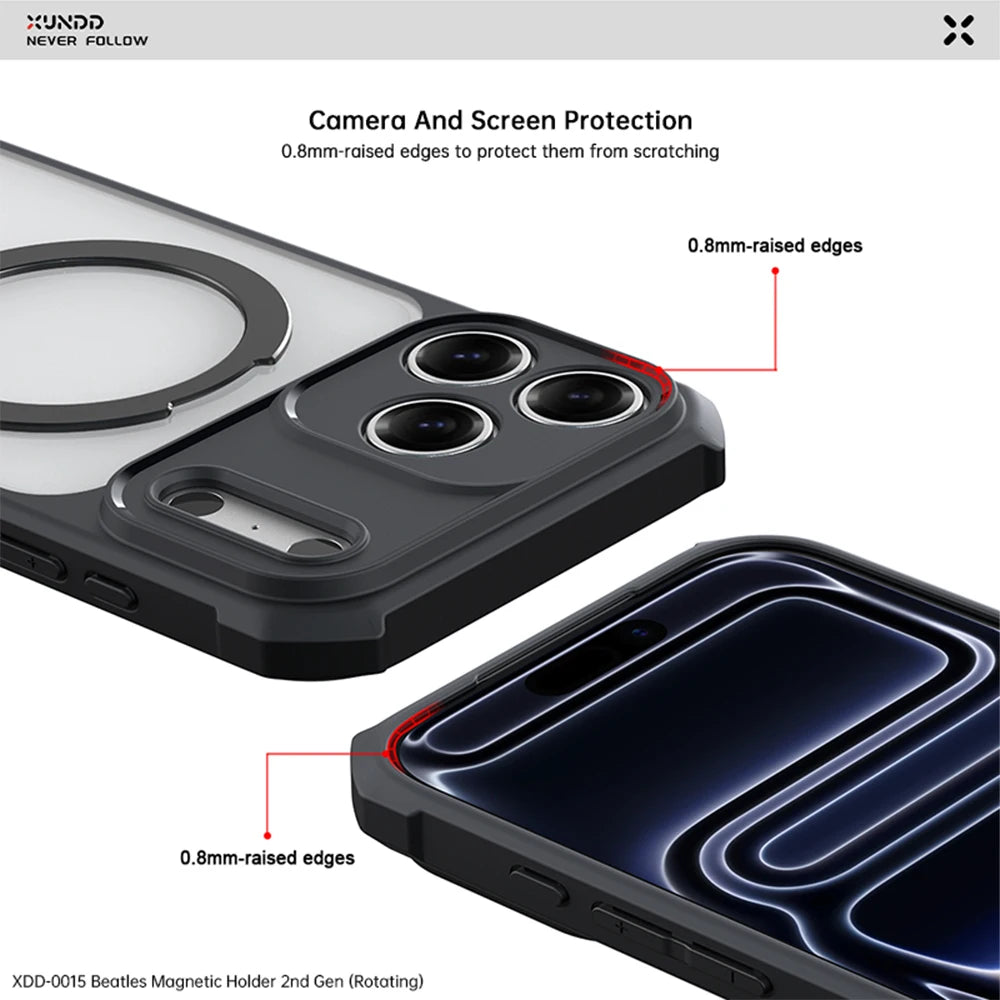 XUNDD Case For iPhone 18 Pro Max 18 Pro MagSafe Magnetic Stand Shockproof Clear Airbag PC TPU Cover Camera Lens Protection Shell