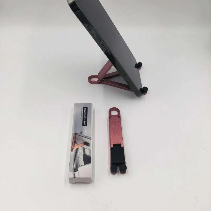 (.) Mini Foldable Keychain Phone Stand Multi-Angle Adjustable Lightweight Hands-Free Cell Phone Holder For Travel Desk