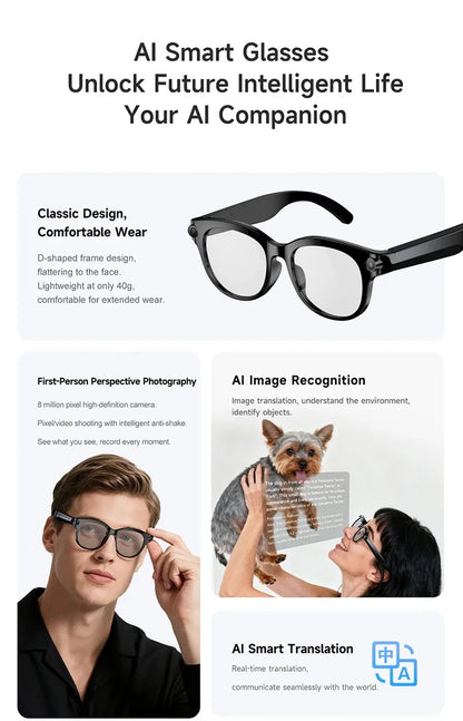 2026 AI Smart Glasses 8K Remote Control Touch Photo Camera Recording Voice Assistant Translator Wireless Bluetooth Sunglasses