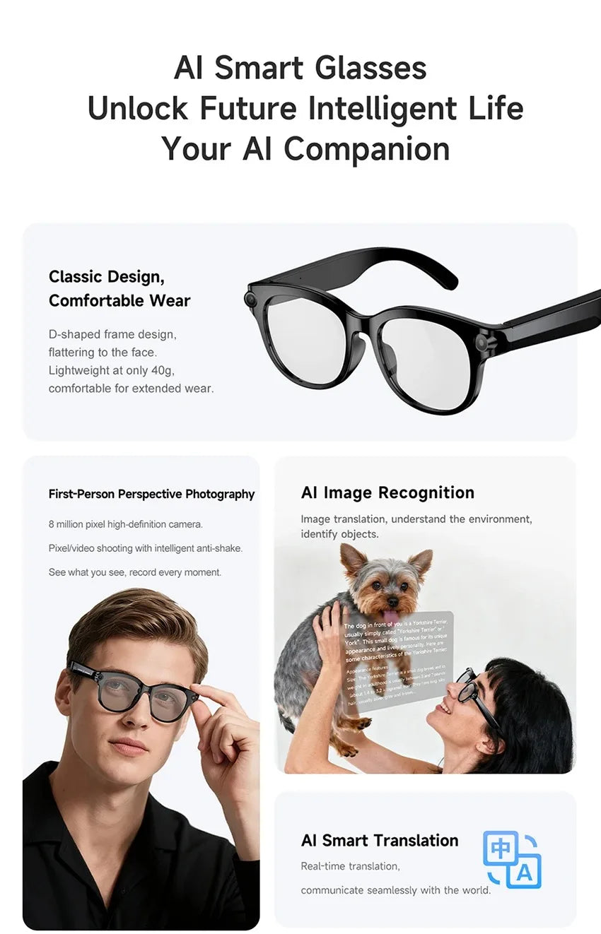 2026 AI Smart Glasses 8K Remote Control Touch Photo Camera Recording Voice Assistant Translator Wireless Bluetooth Sunglasses
