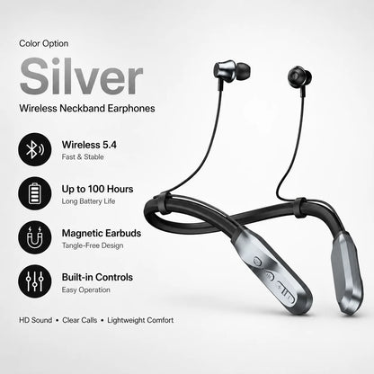 Bluetooth 5.4 Neckband Wireless Earbuds with Mic, 100H Standby Stereo Magnetic Sports Headphones for Running, Gym, Travel, Phone