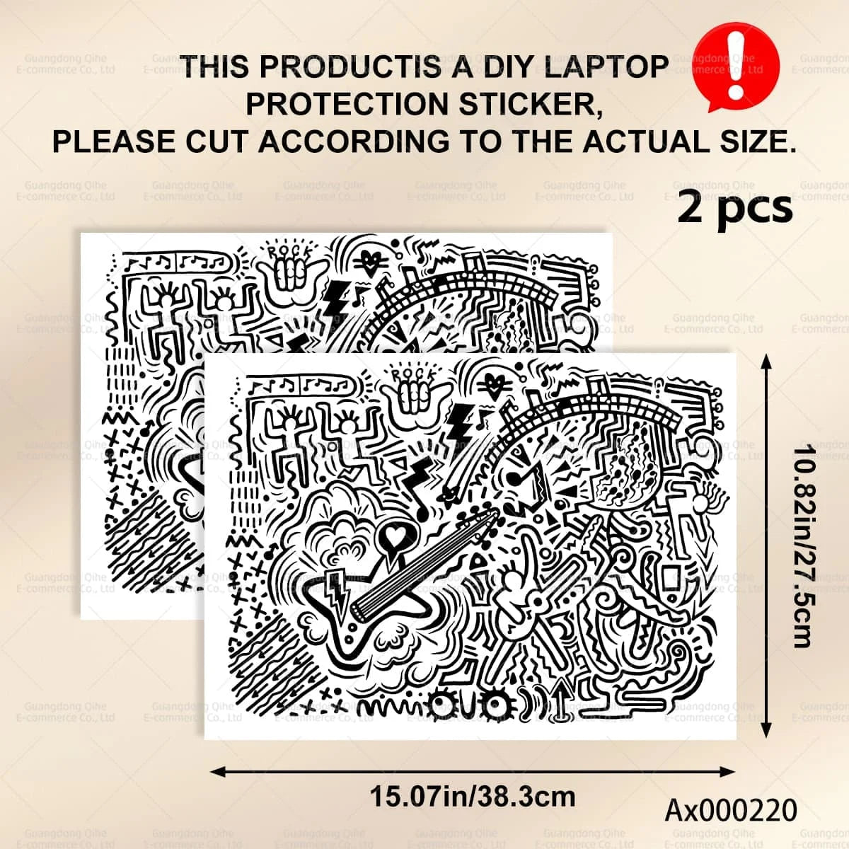 2Pcs Black White Doodle Laptop Skin, Waterproof Vinyl Graffiti Laptop Decal Art Stickers for MacBook HP Dell Universal Laptop