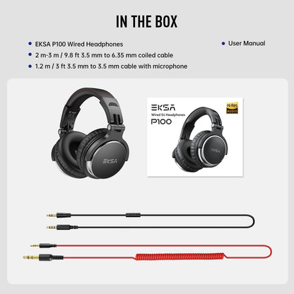 Oneodio EKSA P100 3.5/6.35mm Wired Studio HiFi Headphones Over Ear Professional Hi-Res DJ Monitor Headset With Mic For Guitar