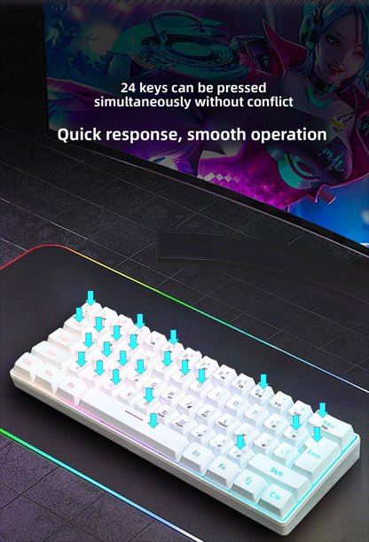 Teclado RGB Gamer 60% Keyboard Ergonomic Mini PC White Computer Keyboard Portable Backlit USB Wired Black Clavier Ordinateur