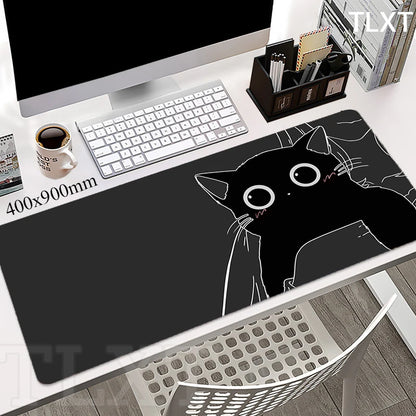 Cat Locking Edge Mouse Mats Cute Large Rubber Mouse Pad Gaming Mousepads Gamer Mousepad Black Desk Pads Office Keyboard Mat