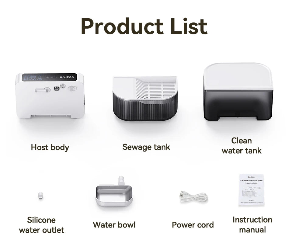 ROJECO Wireless Cat Water Fountain Smart Pet Water Dispenser for Cat 2000mAh Automatic Sewage Separation Cat Drinking Fountain