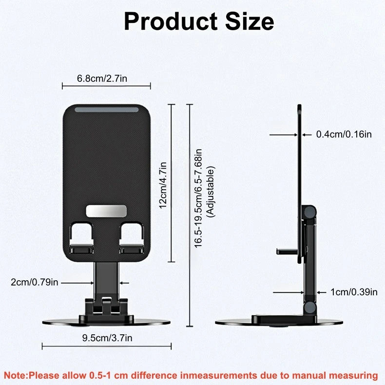 360 ° Rotating Multi-Angle Non-Slip Metal Base Foldable Universal Phone Stand for Desk Holder for iPhone 13/14/15 Pro Xiaomi S