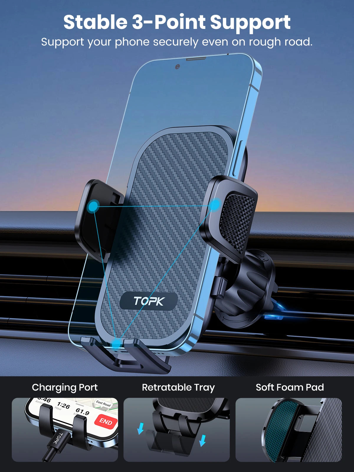 TOPK Upgraded Hook Clip Car Holder FOR Phone, Air Vent Universal Mount, Super Stable Fit for iPhone Truck Smartphones