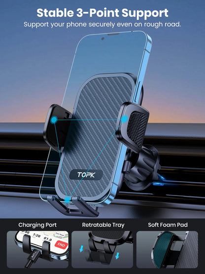 TOPK Upgraded Hook Clip Car Holder FOR Phone, Air Vent Universal Mount, Super Stable Fit for iPhone Truck Smartphones