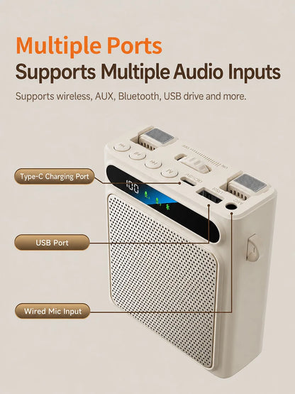 Portable Voice Amplifier for Teachers, Wireless Dual Clip Mic Bluetooth Speaker 2500mAh for Classroom Meetings Tours