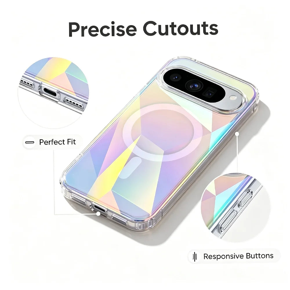 Clear Rainbow Magnetic Phone Case For Google Pixel 11 10 9 Pro XL A For Magsafe Wireless Charge Shockproof Bumper Tough Cover