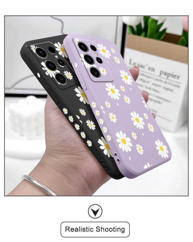 Daisy Petals Phone Case For Samsung Galaxy S25 S24 S23 S22 S21 S20 S10 S10E Ultra Plus FE Note 20 Ultra Plus Cover