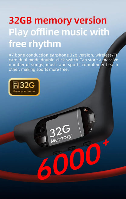 POLVCDG Bone Conduction Headset X7 IPX8 32GB Memory 5.3 Bluetooth Wireless Headset with Microphone Waterproof Swimming 2023new